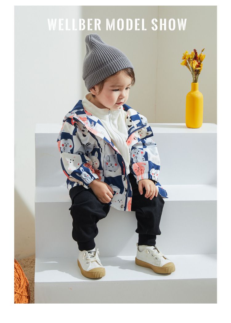 兒童兩件式防風外套+搖粒絨背心-動物們-藍色