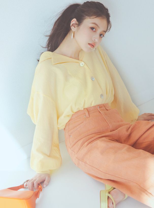 日本 GRL - 100%棉 翻領落肩透氣薄長袖襯衫-深海藍 (F)