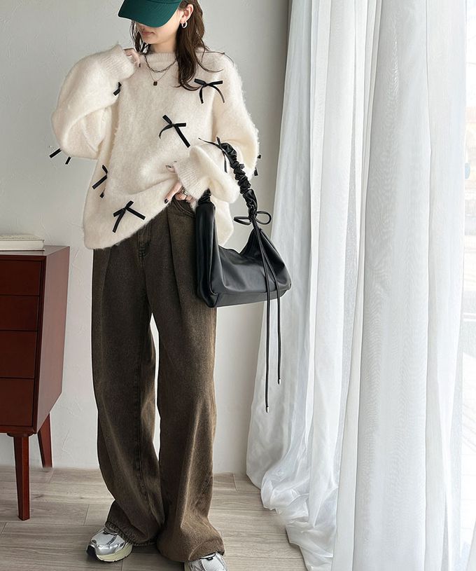 日本 Classical Elf - 甜美滿點 毛海蝴蝶結浪漫毛衣-白