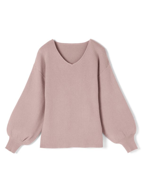 日本 GRL - 修身V領澎袖針織上衣-清新綠 (F)