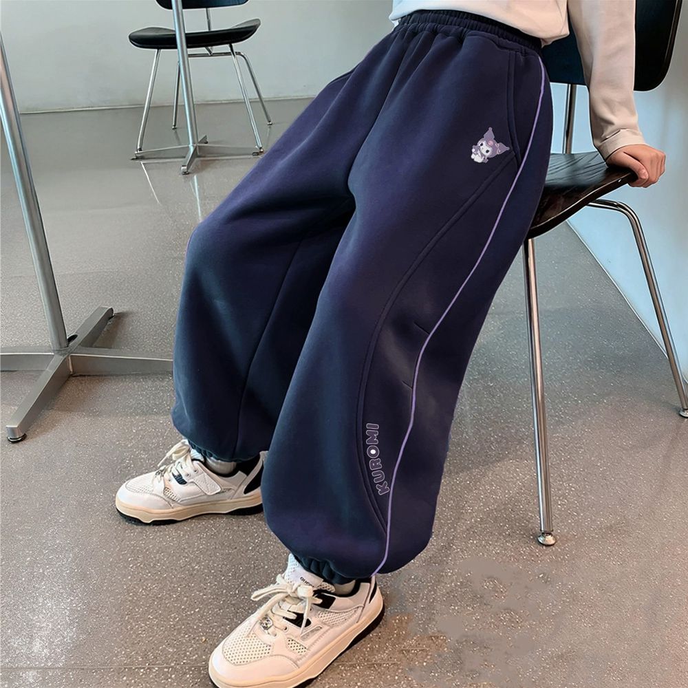 加絨保暖休閒束口長褲-卡通人物酷洛米-藏青