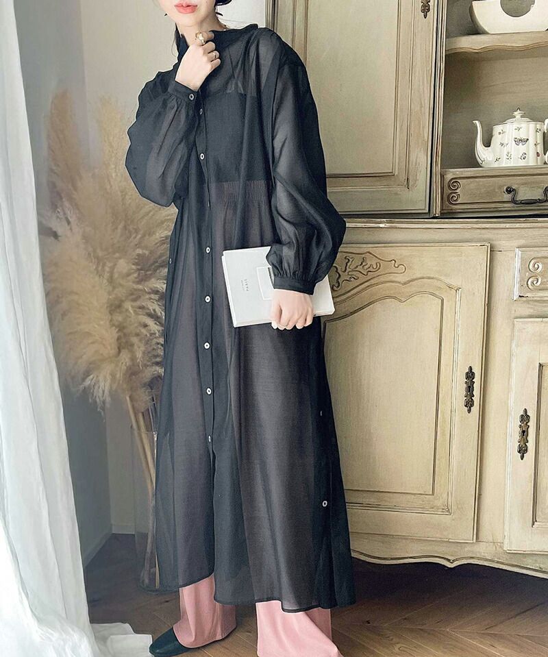 日本 Classical Elf - 2WAY穿搭透膚長版襯衫-淺綠