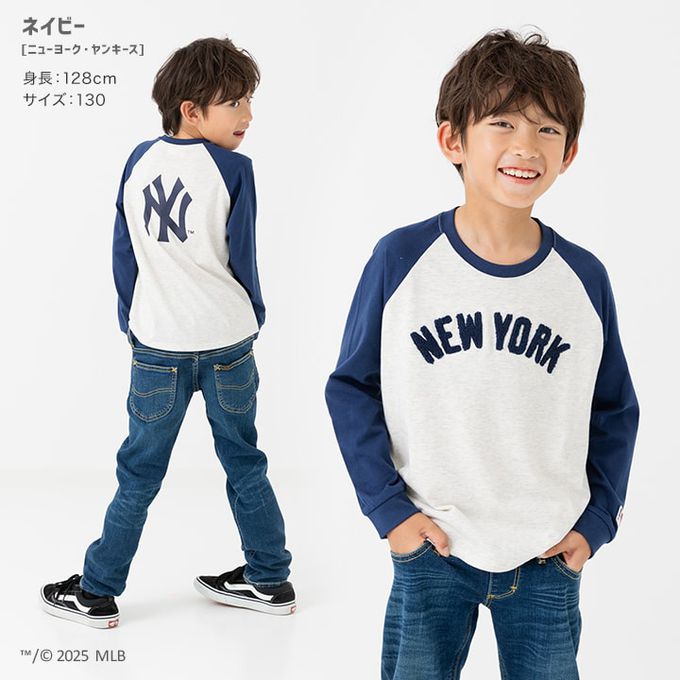 日本 Chil2 - MLB聯名 立體刺繡長袖上衣-紐約洋基-深藍