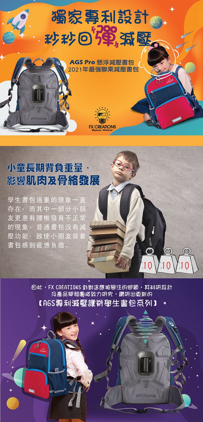 impact 怡寶 - AGS Pro懸浮減壓護脊書包-中-紅配藍|身高130cm以上適用(IMP76213AP-89)