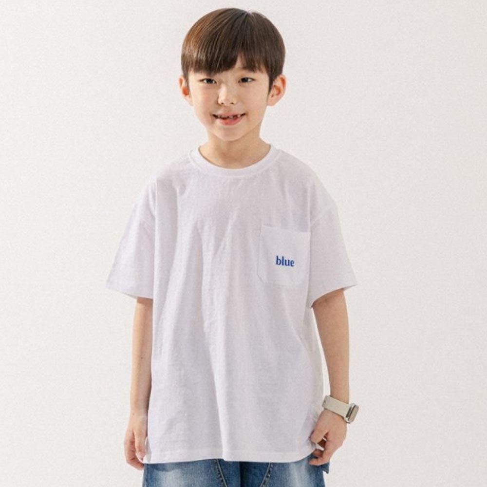 韓國 BUCKET LIST - blue口袋短袖上衣-白