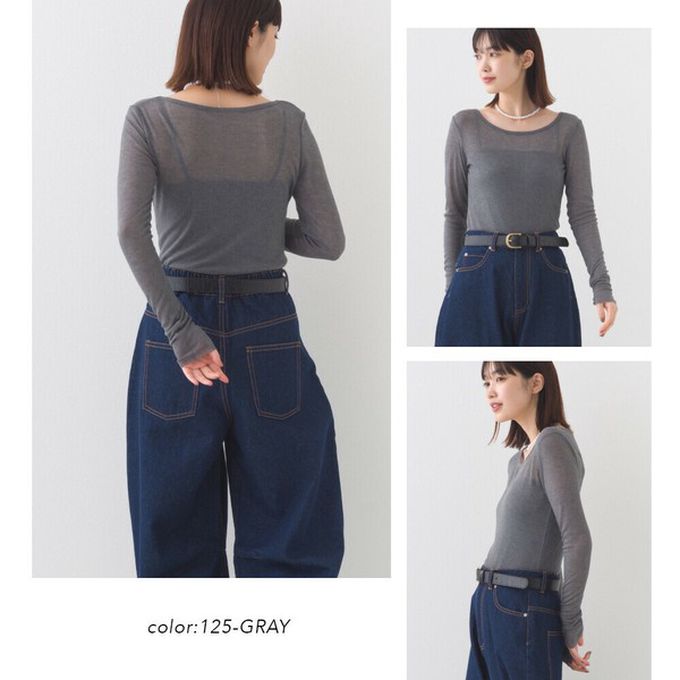 日本 OMNES - 大圓領優美透膚合身薄上衣-黑