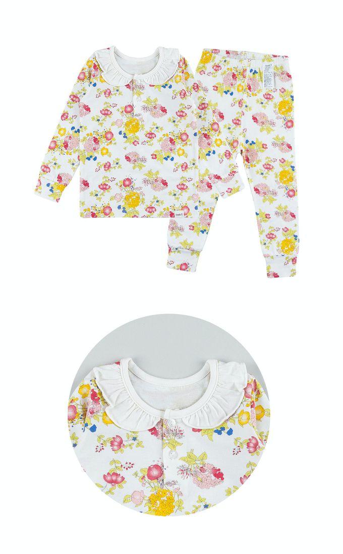 韓國 Cordi-i - 無螢光棉薄款彈性長袖家居服-綻放繡球花-象牙白