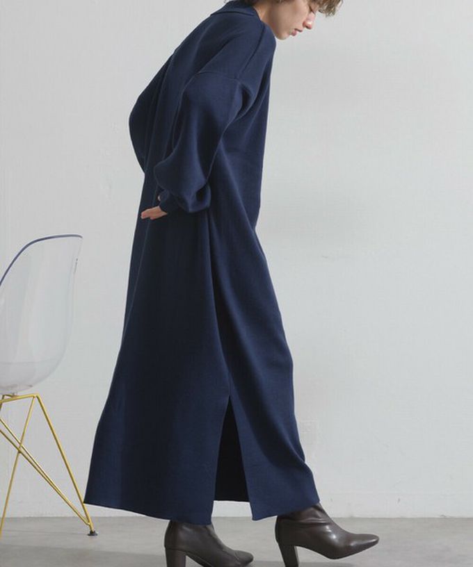 日本 Lupilien - 氣質排扣polo衫針織長袖洋裝-灰