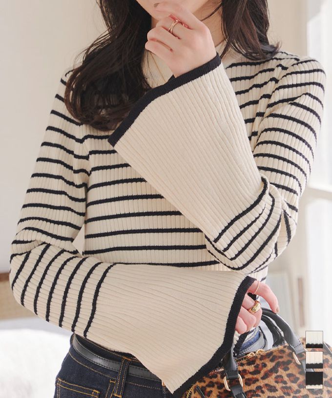 日本 Kobe Lettuce - 美型羅紋袖撞色針織上衣-(可選袖型)-米白