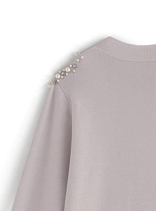日本 GRL - 聯名款 優雅挖肩珍珠點綴長袖上衣-淺紫