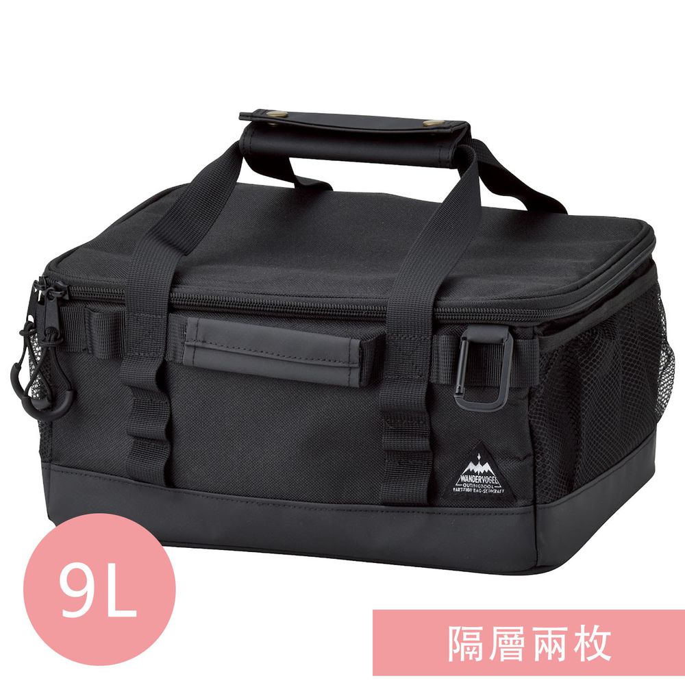 日本 Seto Craft - 露營風 方形保溫保冷提袋(附隔層*2)-黑 (M(30x22x13cm))-9L