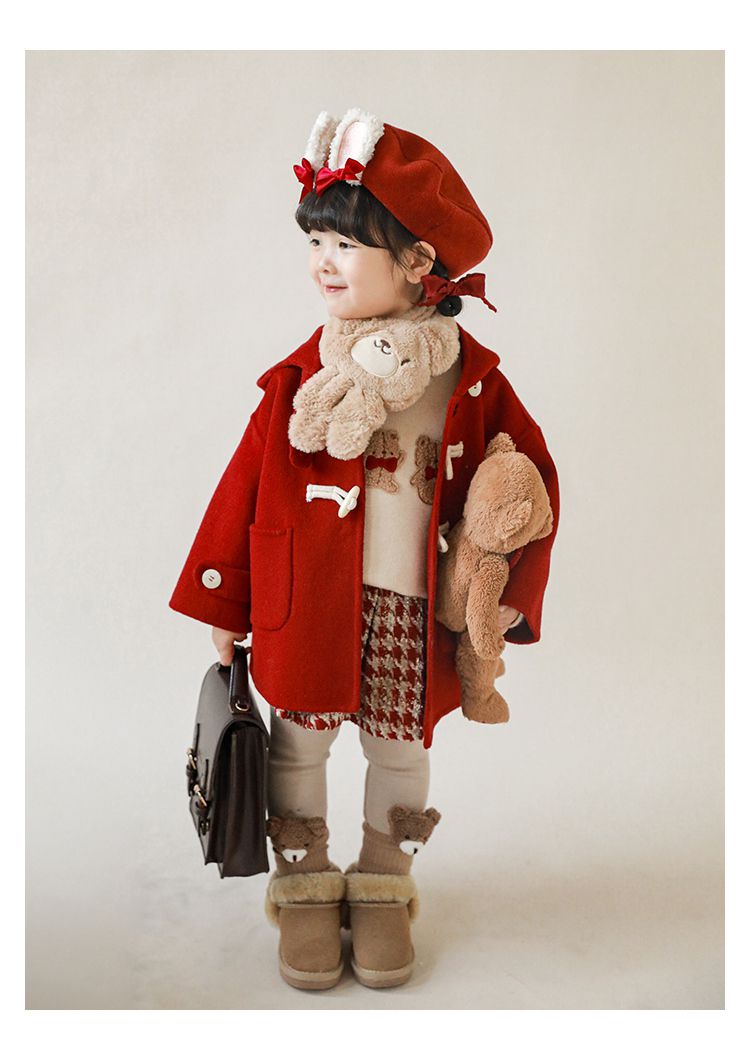 TONGMO - 加厚復古牛角釦連帽外套-駝色