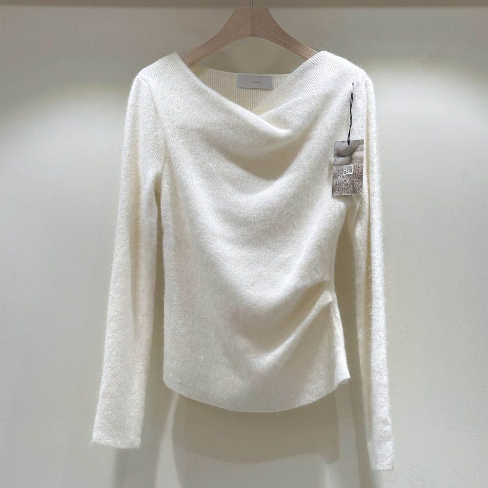 柔美抓褶領混羊毛針織上衣-象牙白 (FREE)