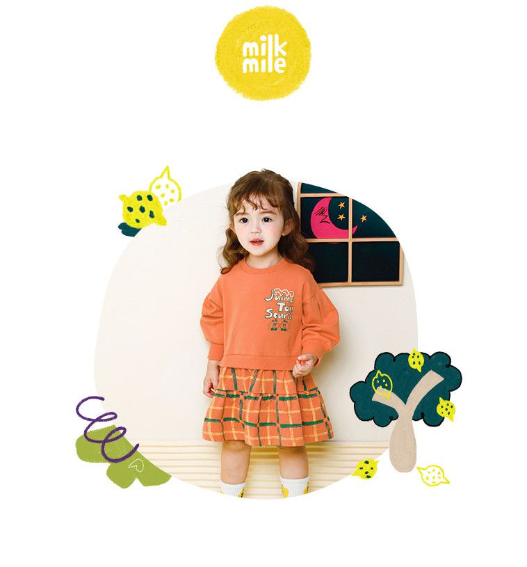 韓國 milk mile - 假兩件格子裙拼接洋裝-橘