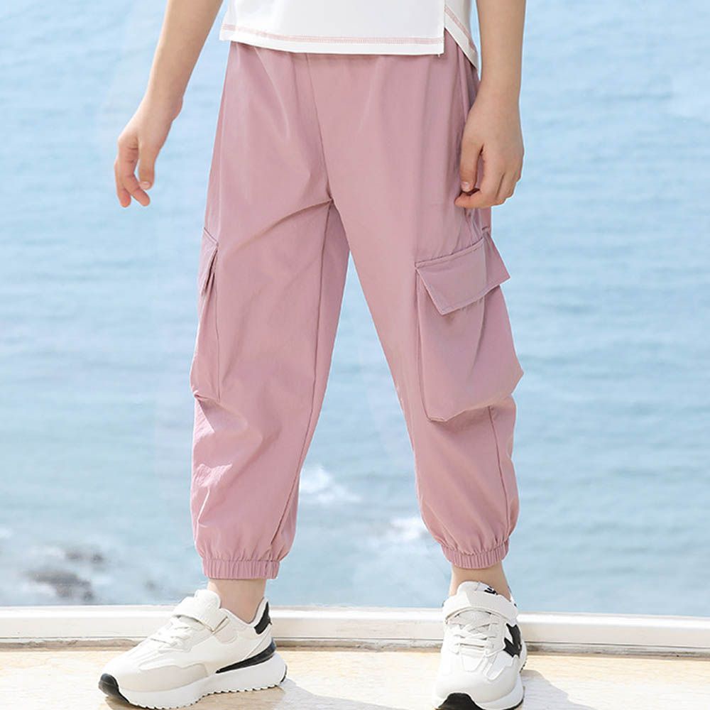 輕氧透氣吸溼速乾工裝款防蚊褲-粉色