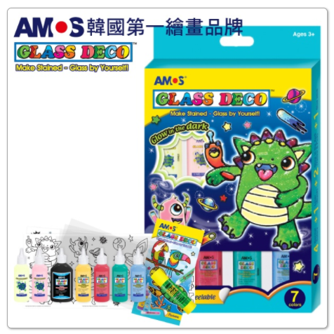 韓國 AMOS - 7色夜光22ml玻璃彩繪膠