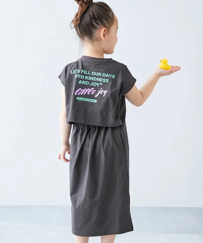 日本 devirock - 背後開口美式印花短袖洋裝-紫羅蘭