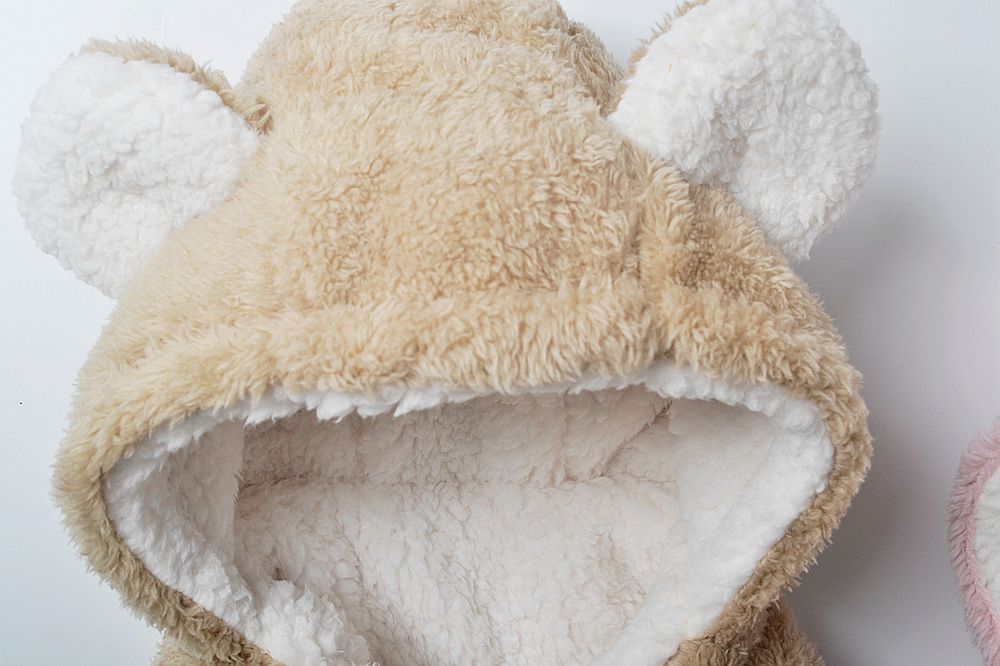 毛絨絨圍脖一體帽-熊熊耳朵-淺咖啡色 (M(約3歲到8歲))