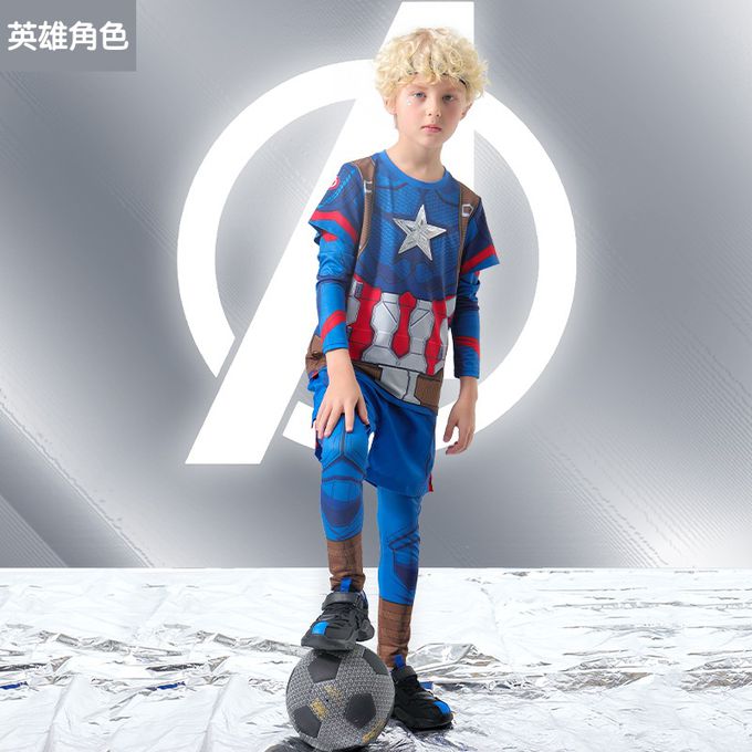 卡通造型假兩件運動套裝(送面具)-卡通人物美國隊長-藍色