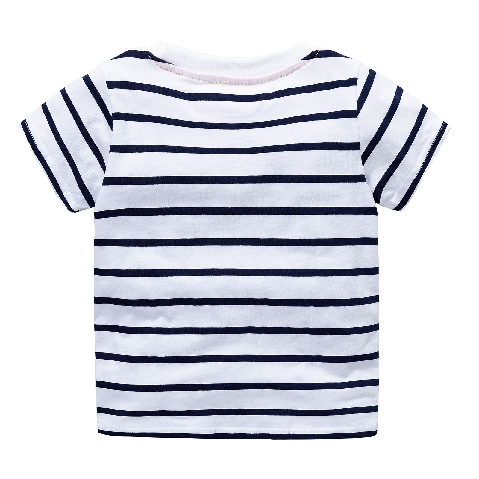 Jumping meters - 棉質圓領條紋短袖上衣-挖掘機-白+黑