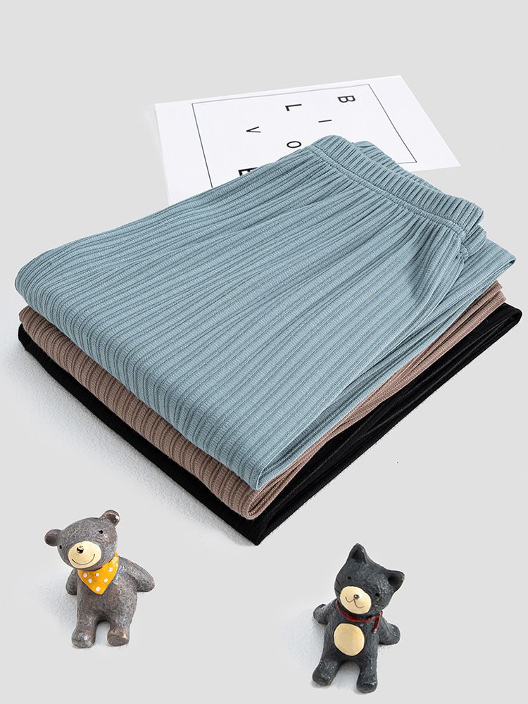 冰絲涼感素色螺紋防蚊褲/空調褲-棕色