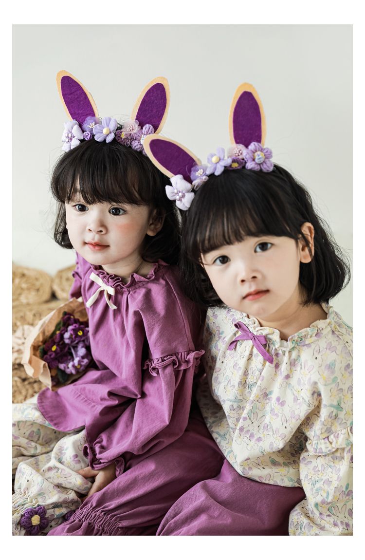 腰鬆緊束口花苞長褲-兔子與花-杏色