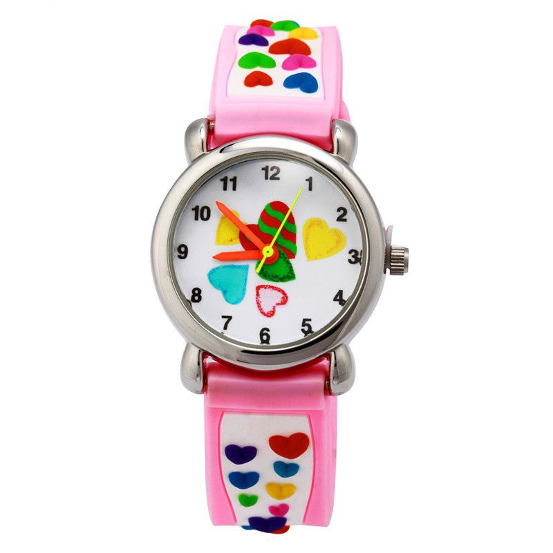 3D立體卡通兒童手錶-經典小圓錶-淺粉愛心