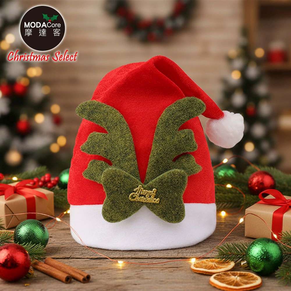 紅絲絨布綠鹿角聖誕帽-交換禮物耶誕派對推薦 (紅色)