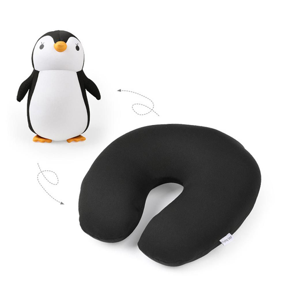 可愛二合一變型頸枕-企鵝(兒童款)-黑色