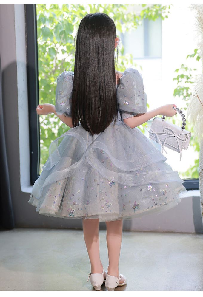 公主風立體紗裙短袖禮服-亮片星空-香檳色