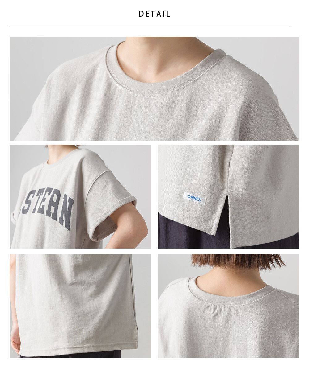 日本 OMNES - 純棉美式印花落肩短袖上衣-深藍