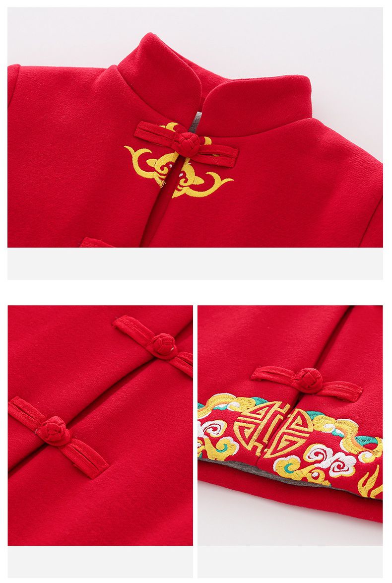 漢服風喜氣拜年立領盤釦外套-福氣祥雲-紅色