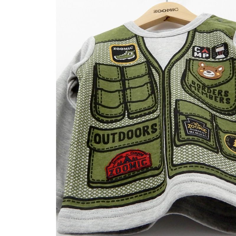 日本 ZOOLAND - 印花拼接長T-登山背心-墨綠