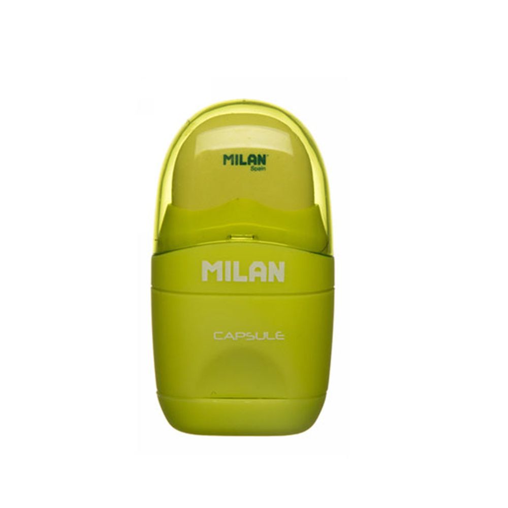 MILAN - 太空膠囊橡皮擦+削筆器_螢光系列_芥末綠