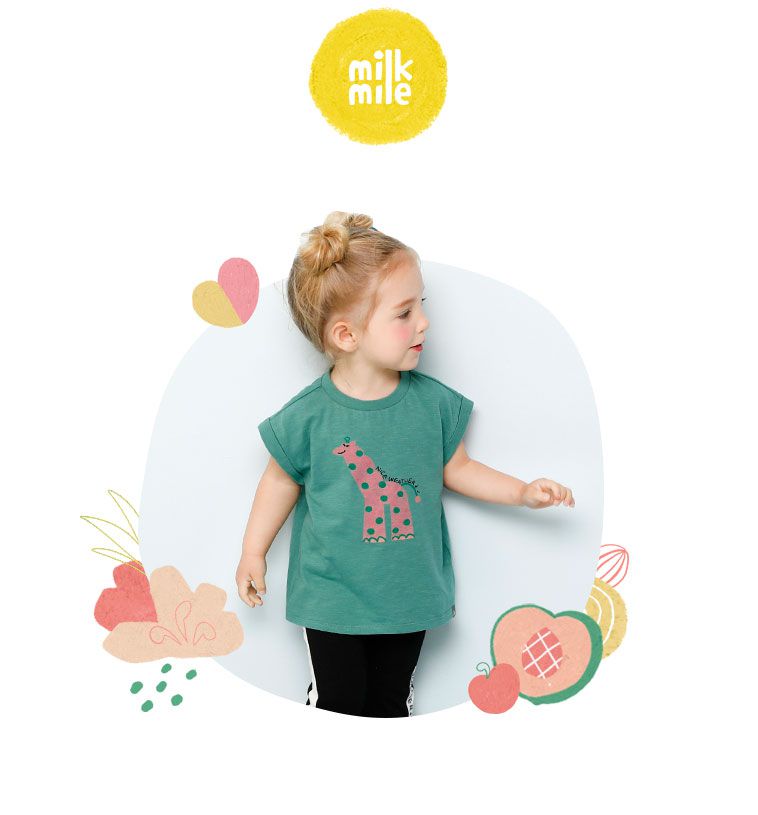 韓國 milk mile - 波點長頸鹿純棉T-綠