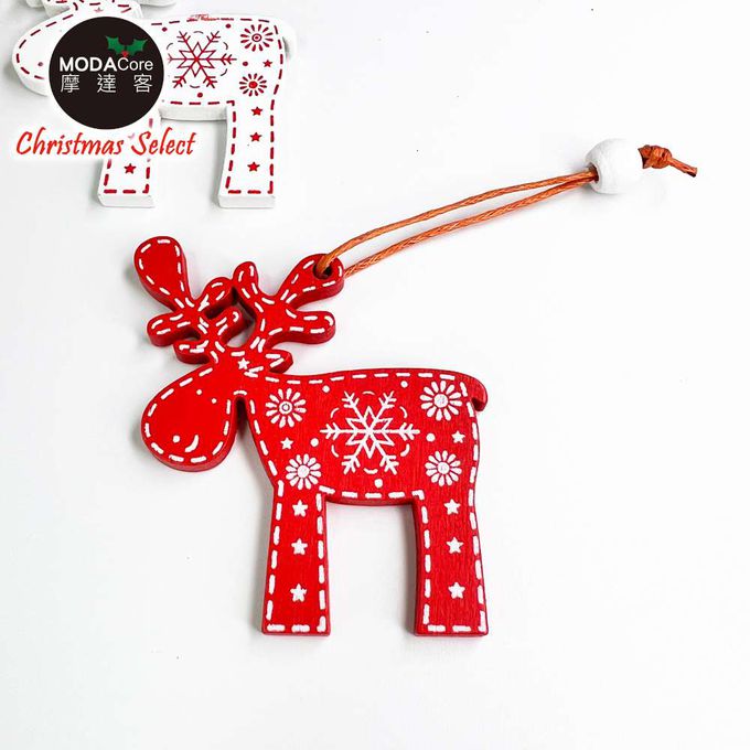 MODACore 摩達客 - 摩達客耶誕-可愛木質彩繪(單面)吊飾-紅白麋鹿混款24入(12入*2盒裝)
