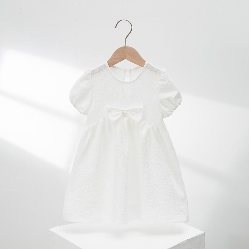 泡泡袖蝴蝶結洋裝-粉色