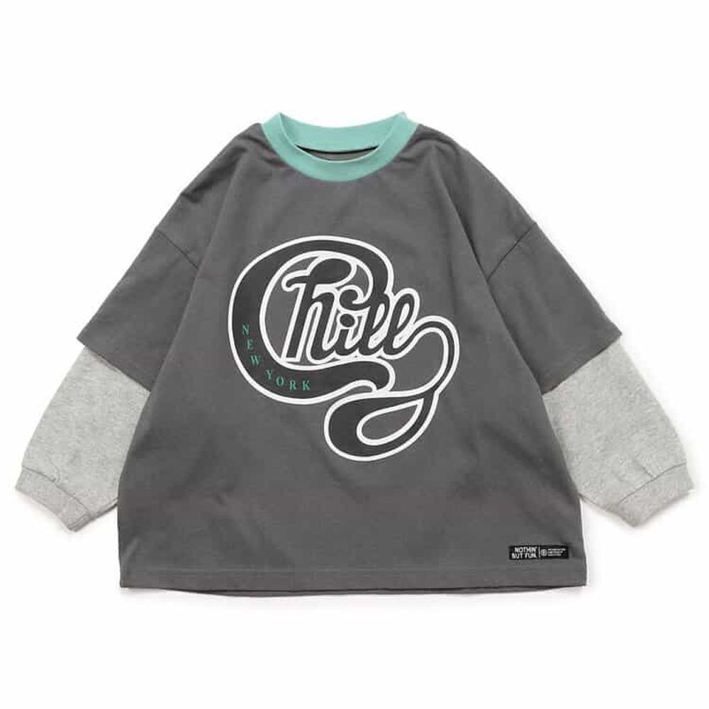 街頭風假二件層次長袖上衣-City-炭灰