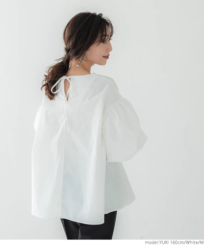 日本 COCA - 經典浪漫圓領澎澎袖上衣-米白