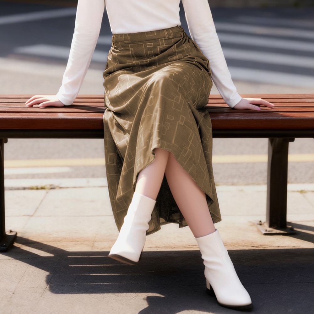 禦寒暖刷毛防風萬用機能裙/機車裙-後黏方格款-米茶咖 (FREE)