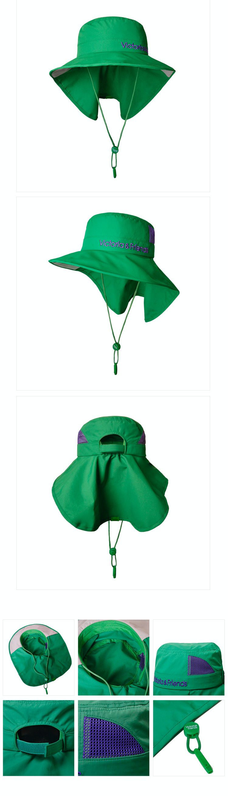韓國 Victoria & Friends - UPF 50+ 防潑水透氣軟鋼絲遮脖遮陽帽(附口哨)-簡約杏