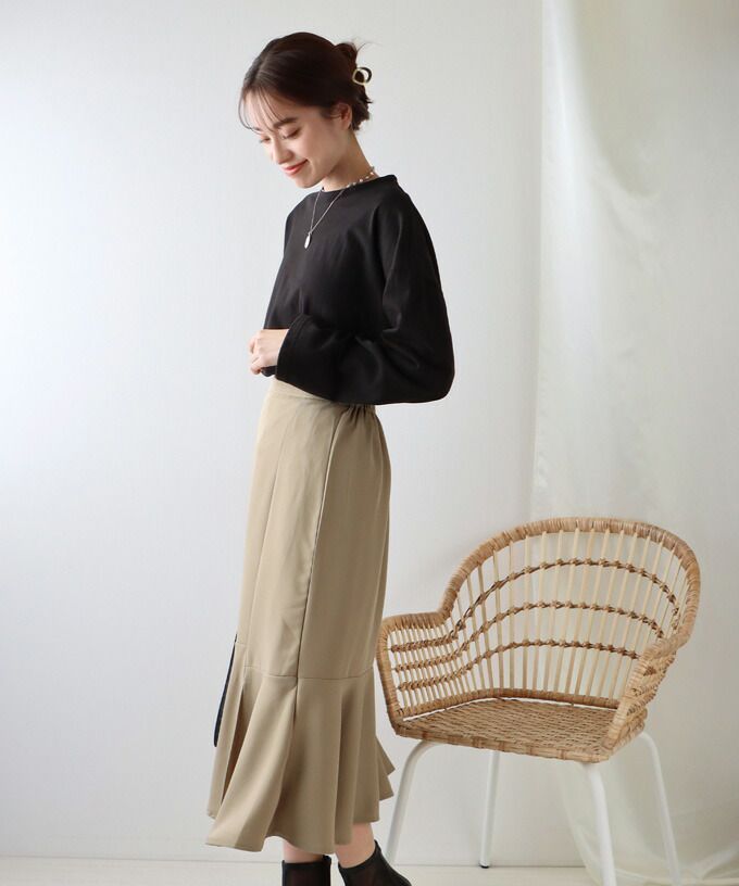 日本 BLUE EAST - 百搭落肩休閒長袖上衣-條紋-軍綠