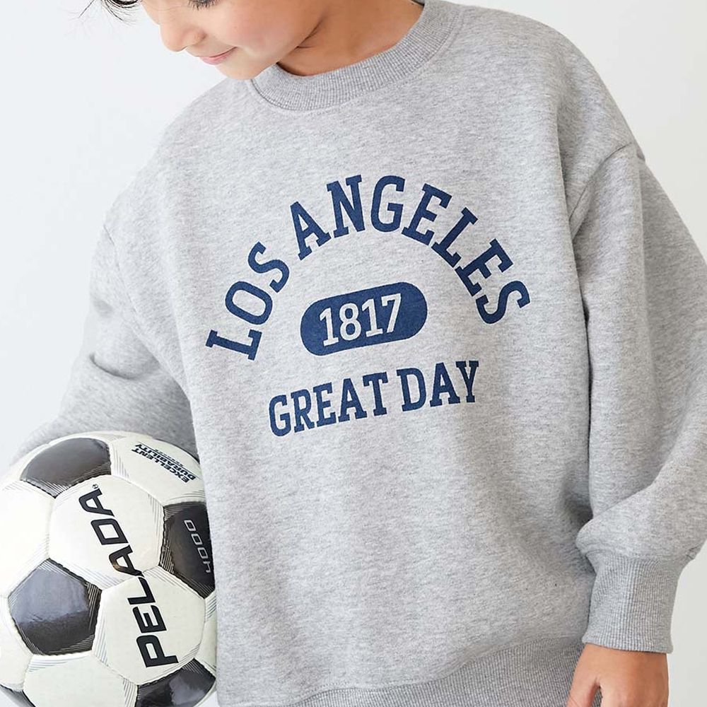 熱銷定番 裏起毛落肩大學長袖上衣-LOSANGELES-雜灰