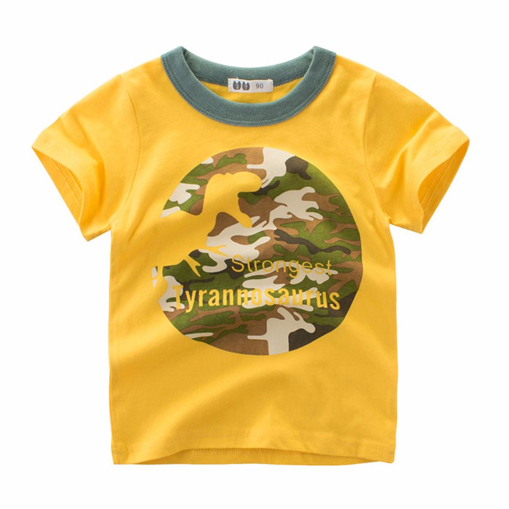 27KIDS - 純棉短袖上衣-迷彩恐龍-黃色