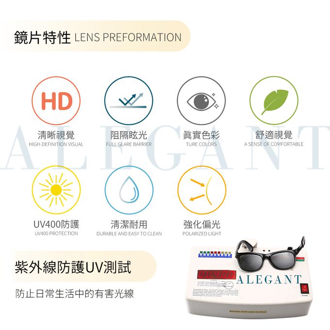 ALEGANT - 沐月黑鑲嵌鈦銀金屬方框TR90偏光墨鏡│UV400太陽眼鏡