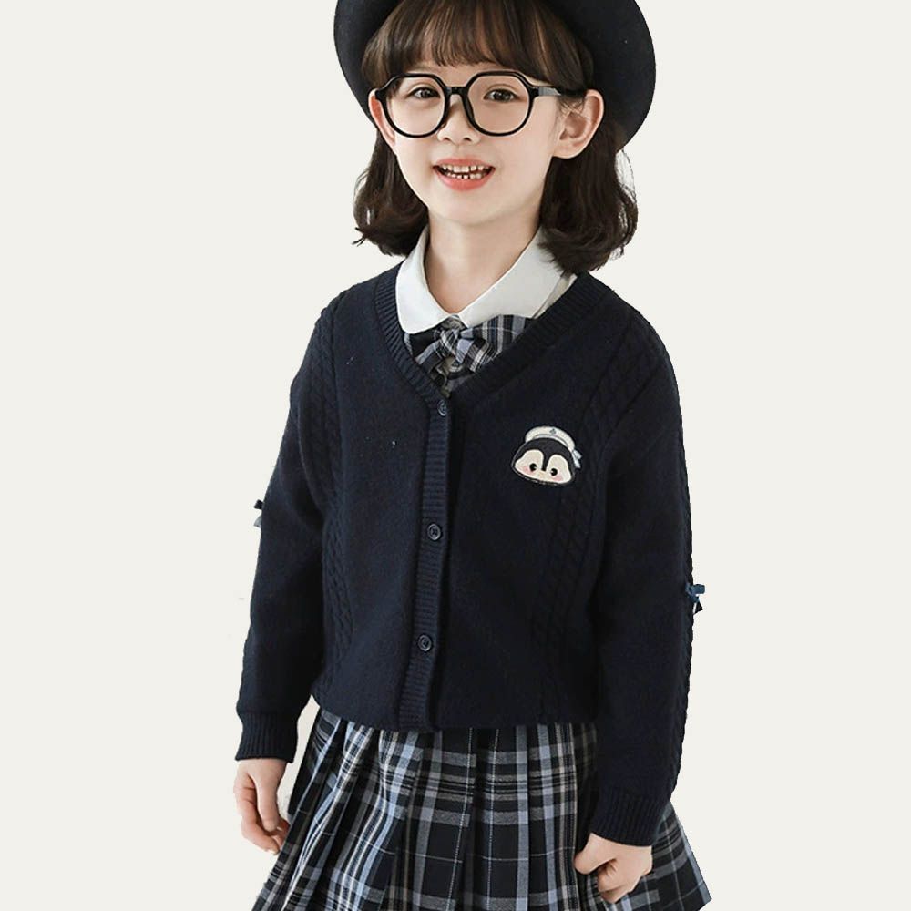 學院風蝴蝶結針織外套-小企鵝-藏青