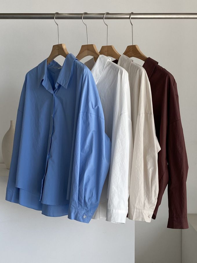 韓國女裝連線 - 知性背後抓褶翻領長袖襯衫-象牙白 (FREE)