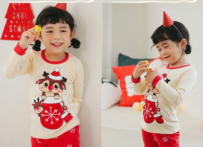 正韓 Puco - 超優質嬰幼兒/兒童長袖100% 有機純棉家居服/睡衣-聖誕麋鹿