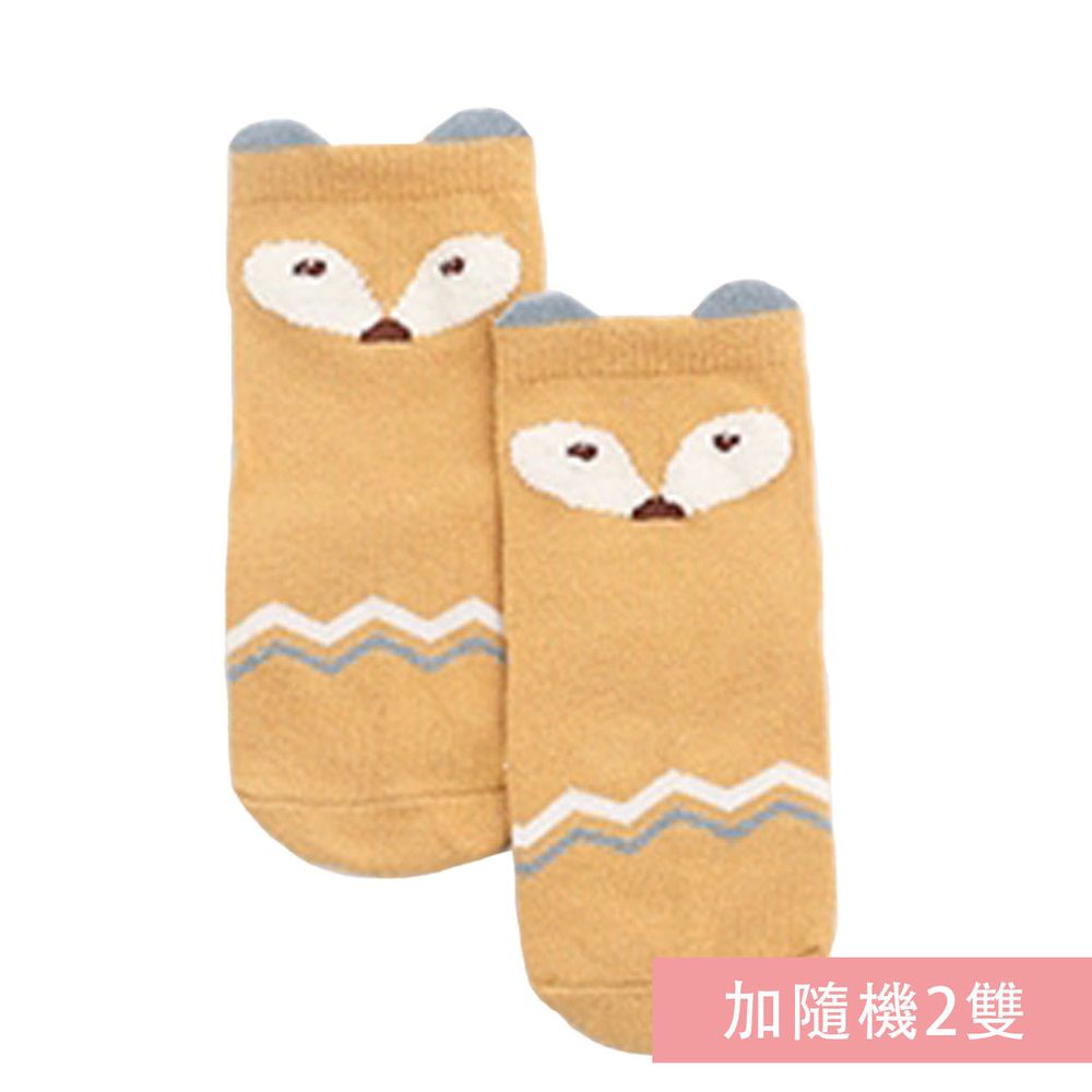JoyNa - 簡約動物中筒襪(底部止滑)3雙入-B款-黃色狐狸+隨機2雙