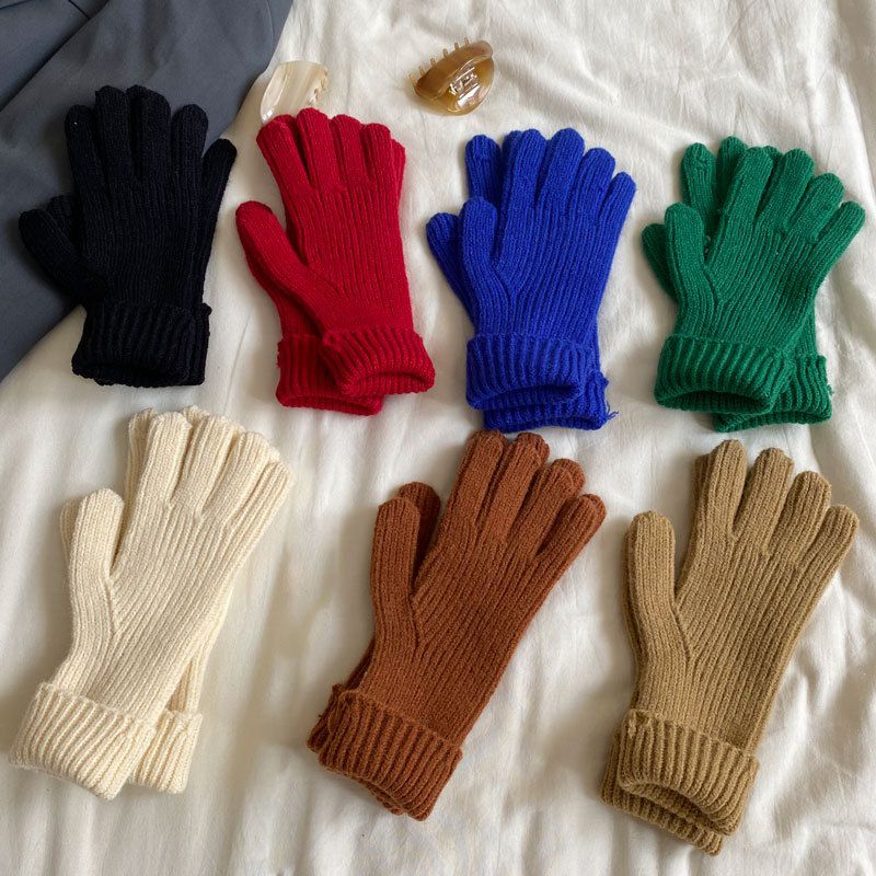 可觸控針織長款手套-杏色 (均碼)